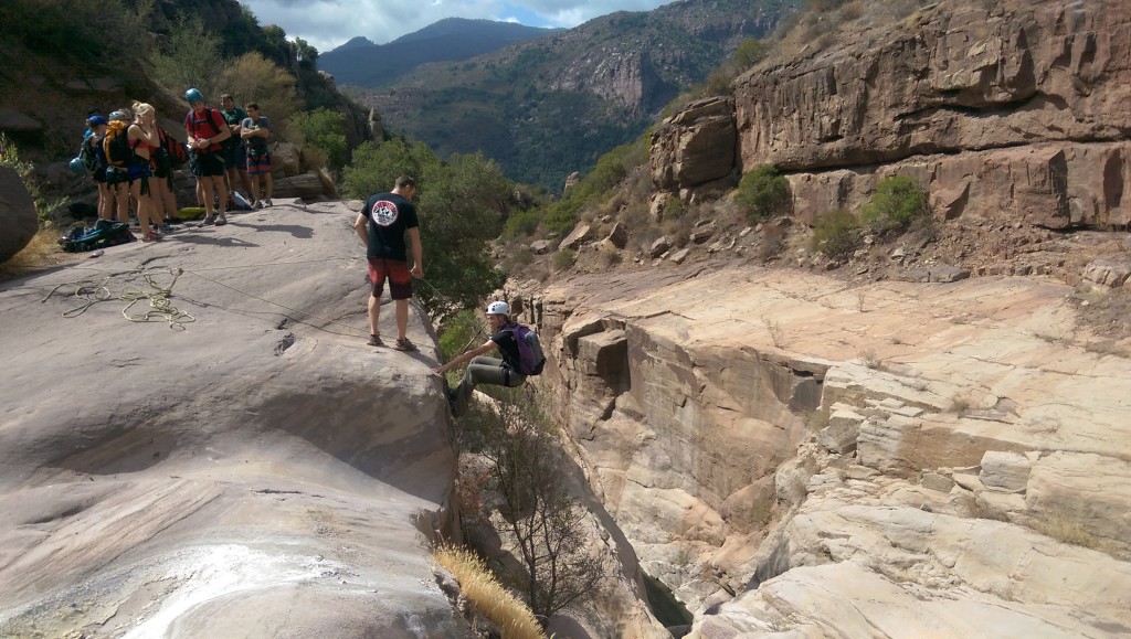 Rappelling in to the narrows of this beautiful sandstone canyon.